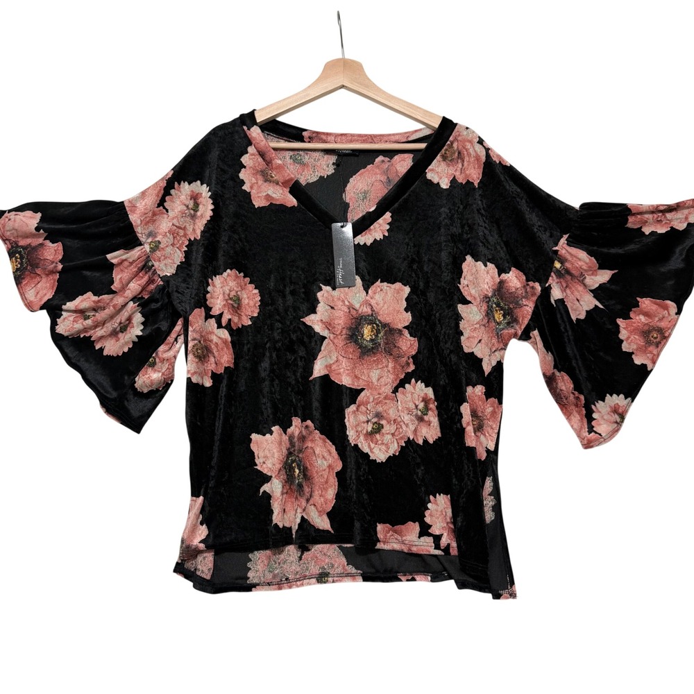 NWT Young at Heart Velvet Floral Blouse‎ Women's Large Boho Romantic